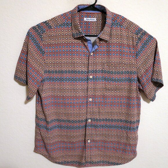 Tommy Bahama Shirt Mens Large Short Sleeve Button Silk Orange Yellow Stars - Picture 2 of 7